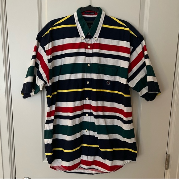Vintage mens striped short sleeve casual button down shirt | size Large - Picture 5 of 9